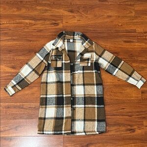 SHEIN Kids Plaid Jacket in Tan and Black.